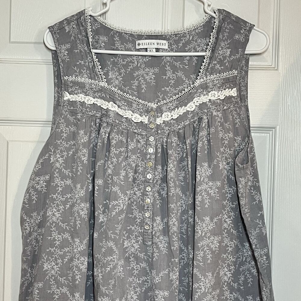 Eileen West XL Long Ballet Sleeveless Gray Nightgown Minimalist Modest Applique